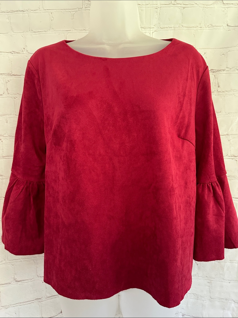 Altar’d State Suede Feel Burgundy Red Lined Bell-Sleeve Top size L